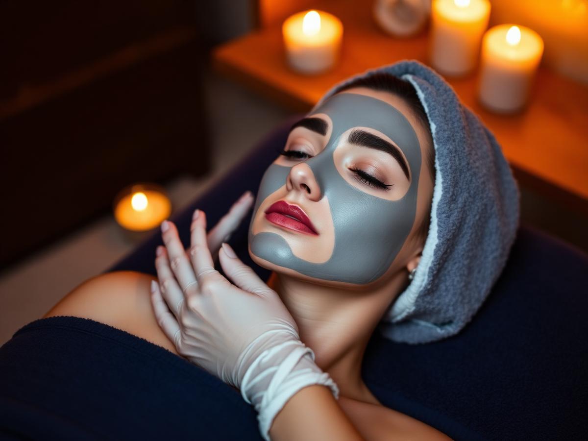 Esthetician applying a facial treatment in candlelight